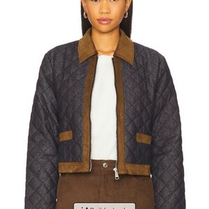 Revolve Steve Madden Quilted Agatha Jacket Dark Blue Structured Barn Jacket NWT